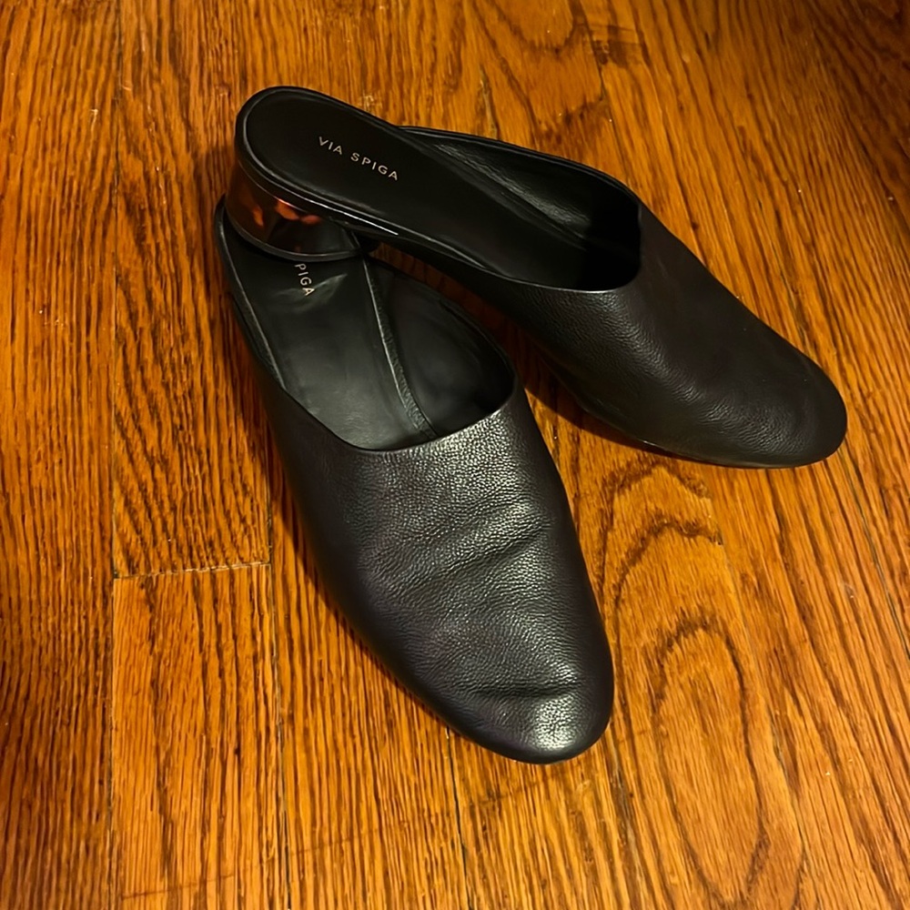 Via Spiga Black Leather Mules